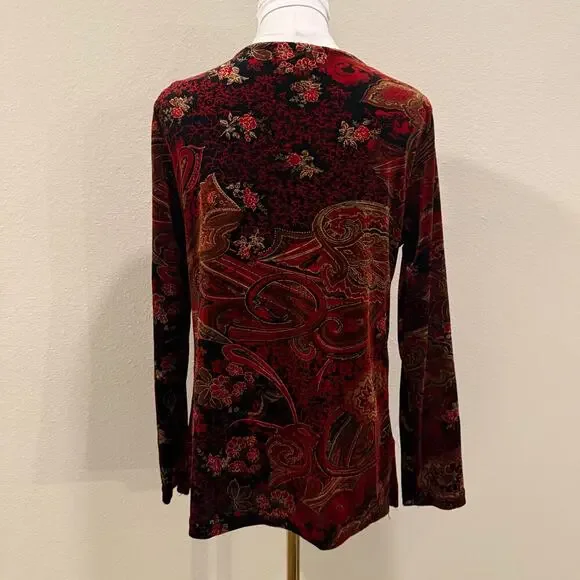 Vintage Coldwater Creek Burgundy Burnout Velvet Floral Top M Y2K Whimsigoth - Picture 2 of 9
